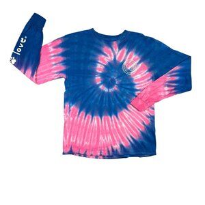 Puppie Love Rescue T Shirt Womens Medium Blue Pink Tie Dye Long Sleeve Puppy M